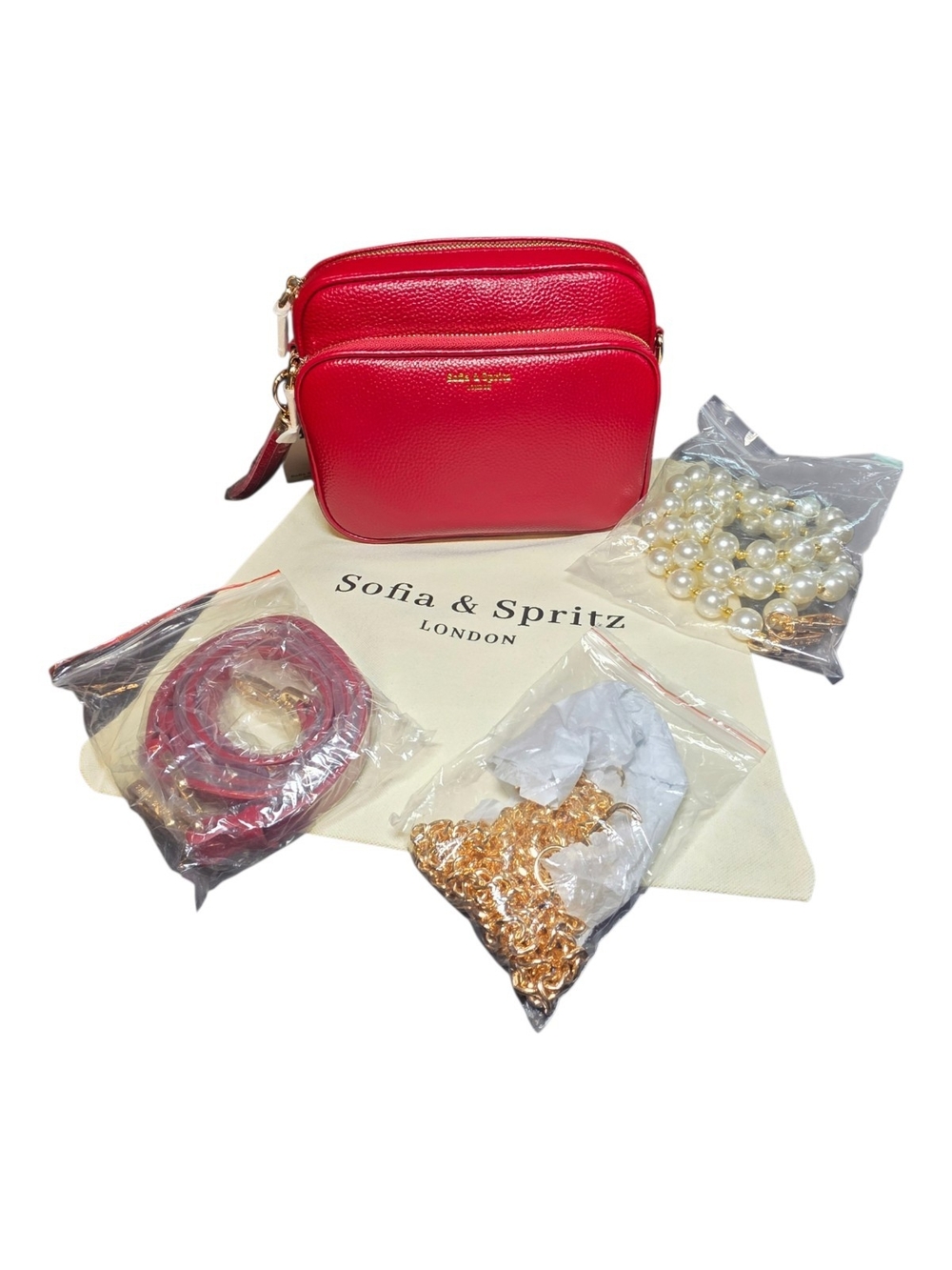NWT Sofia & Spritz London Alba Leather Crossbody Bag Red 3-In-1 Multi Strap